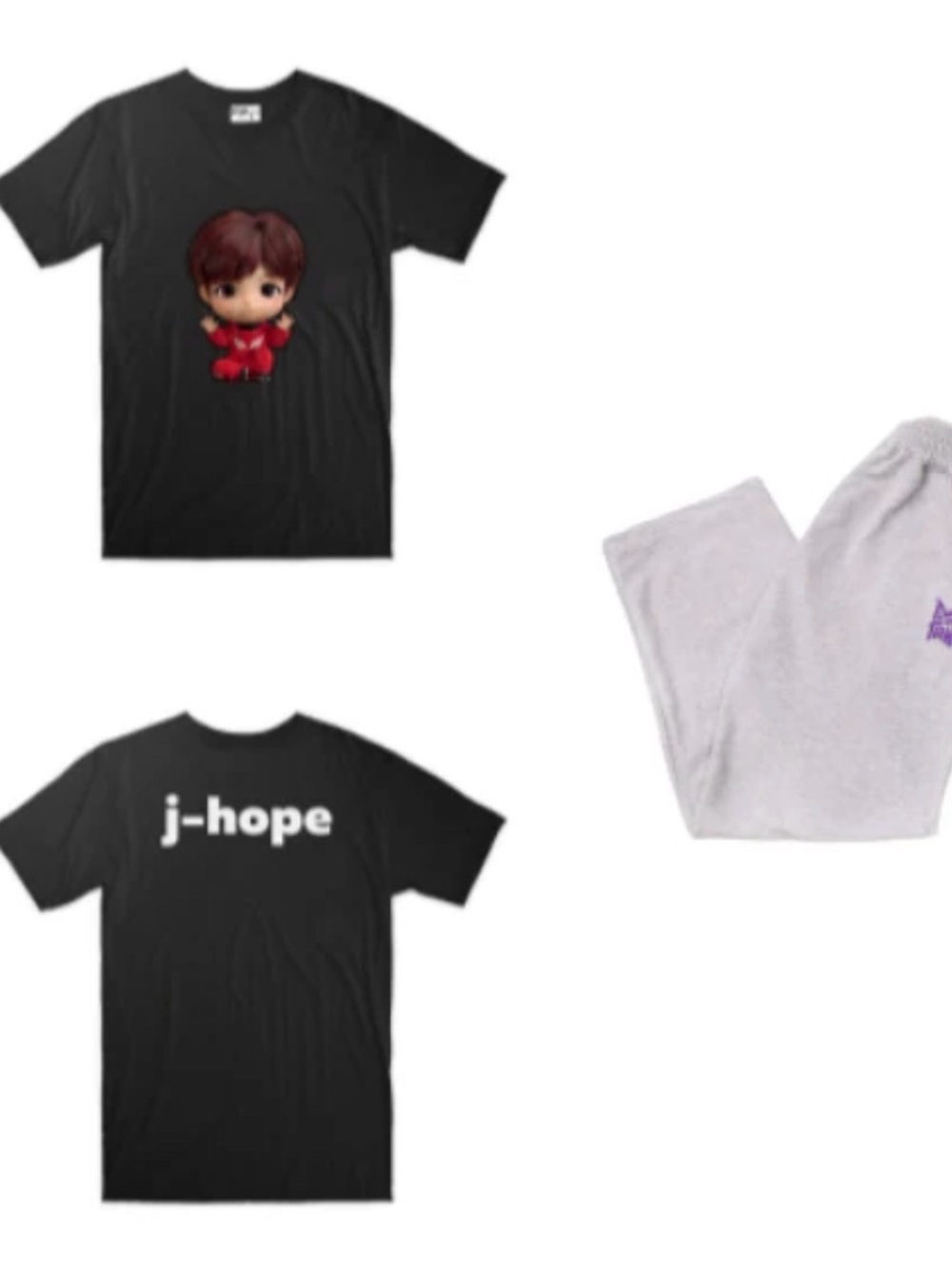 j-hope Black Graphic Pajama Tee with Character Print